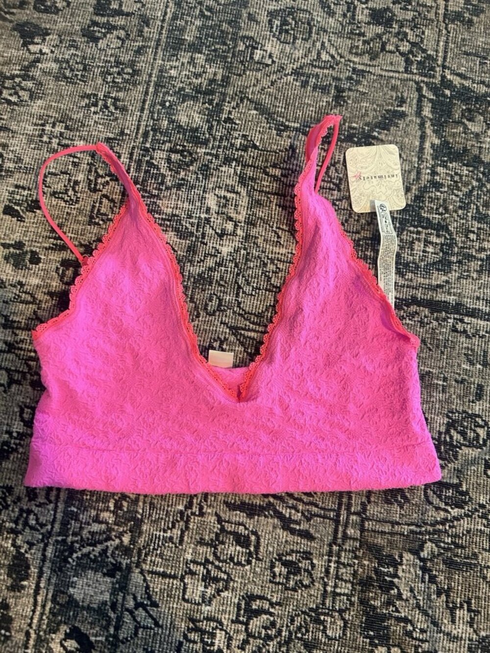Intimately Free People Neon Pink Smocked Bralette Ruffle Trim Size M/L